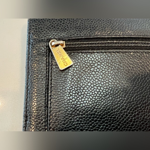 CHANEL CC Logo Trifold Wallet Purse Caviar Skin Leather Black - Picture 3 of 7